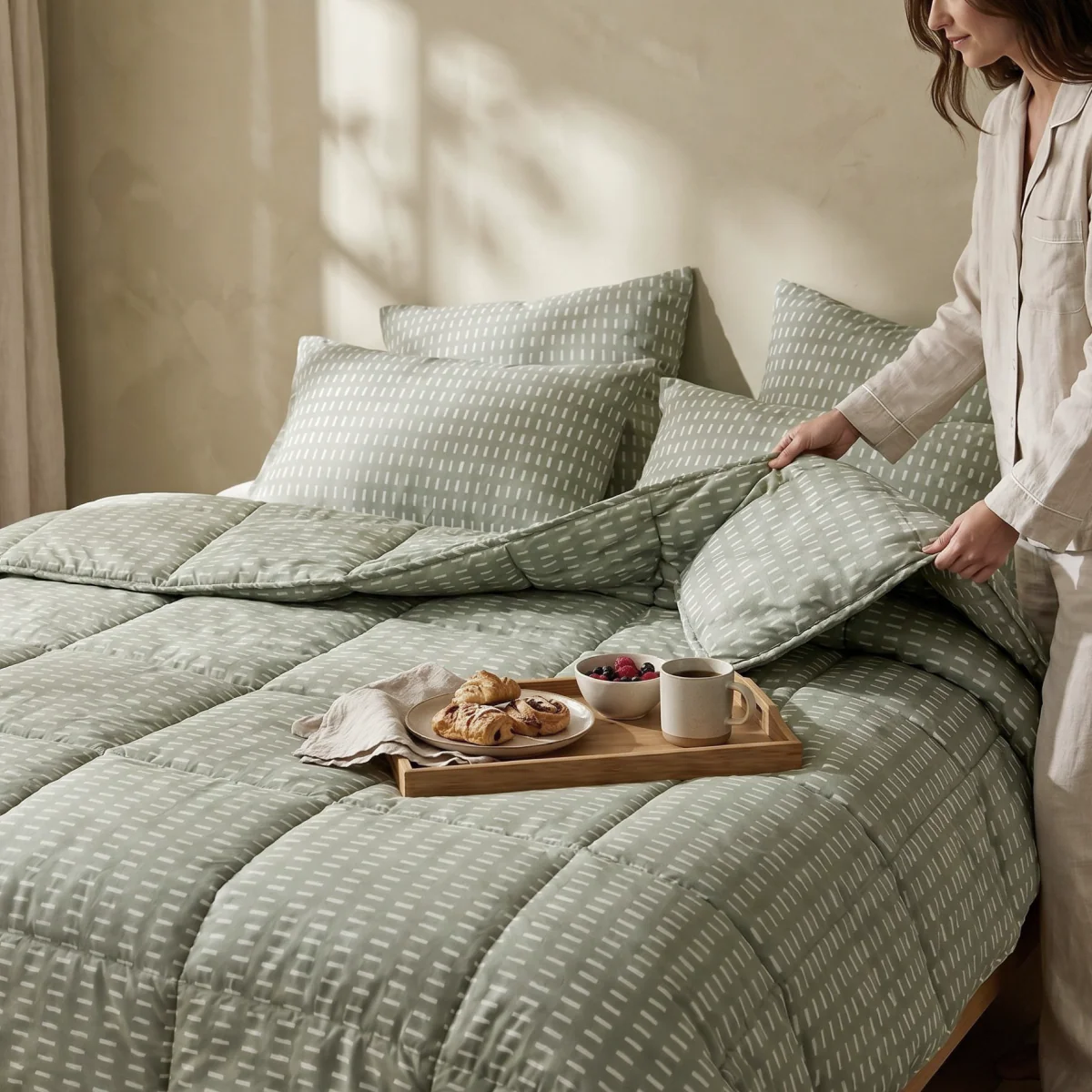 Zelesta Comfort Design Sommerbettdecke - Olive Stitches - Image 8