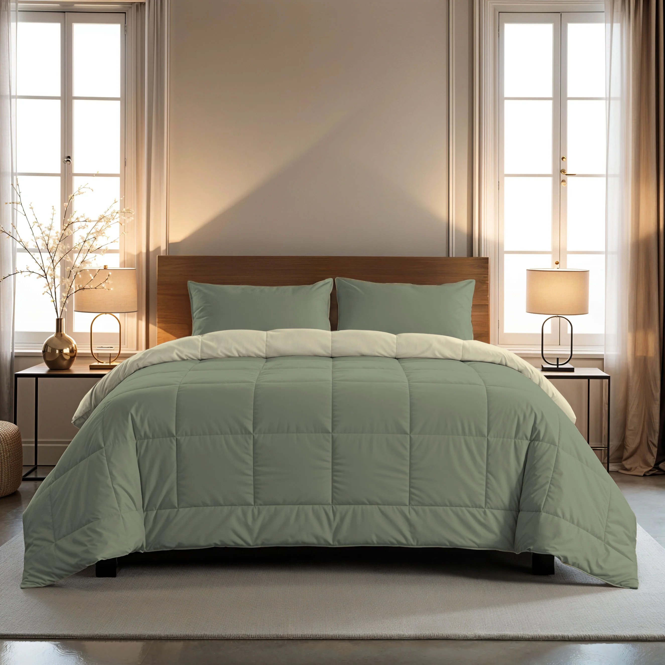 Zelesta Comfort Duo Bettdecke - Olivgrün & Creme - Image 2