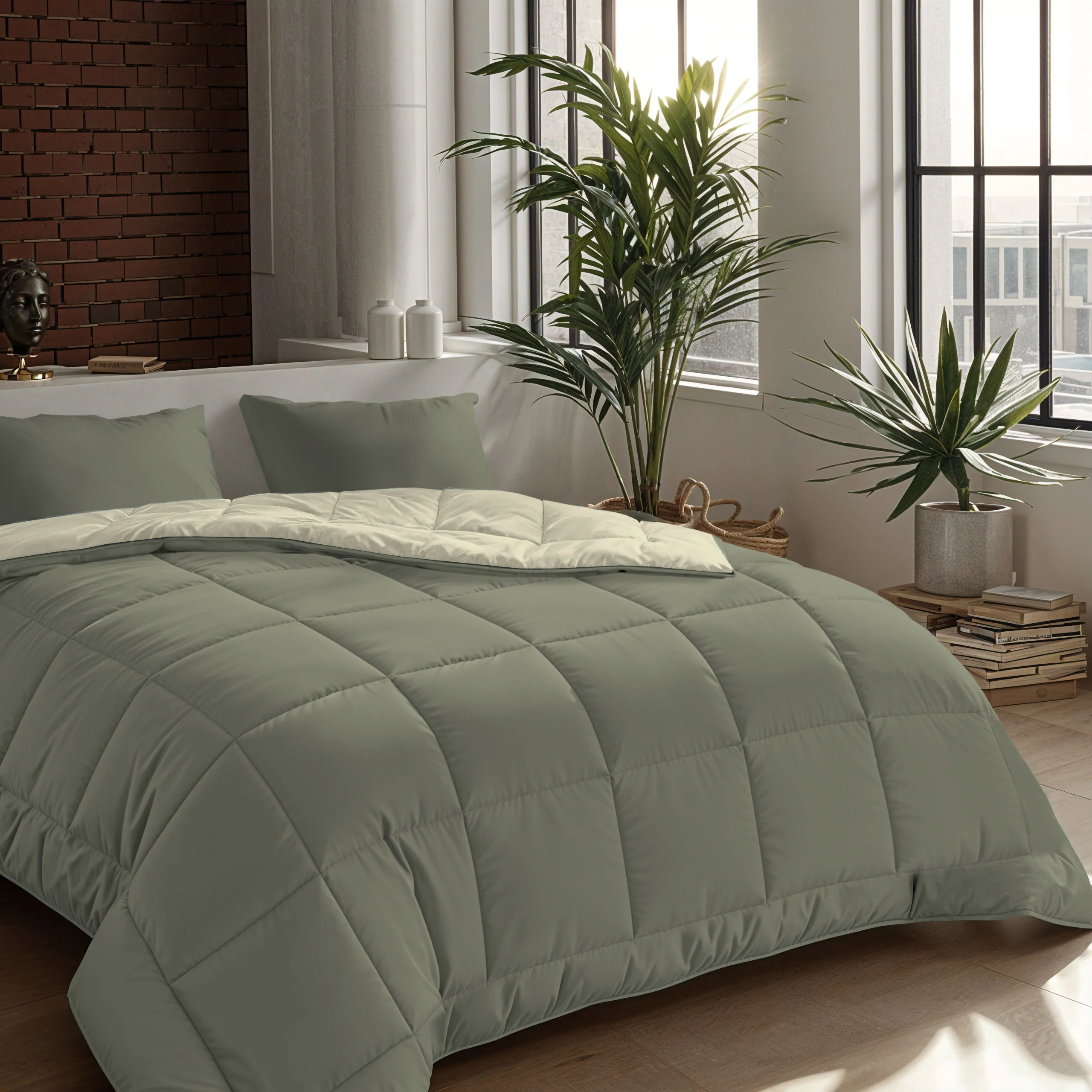 Zelesta Comfort Duo Bettdecke - Olivgrün & Creme - Image 3