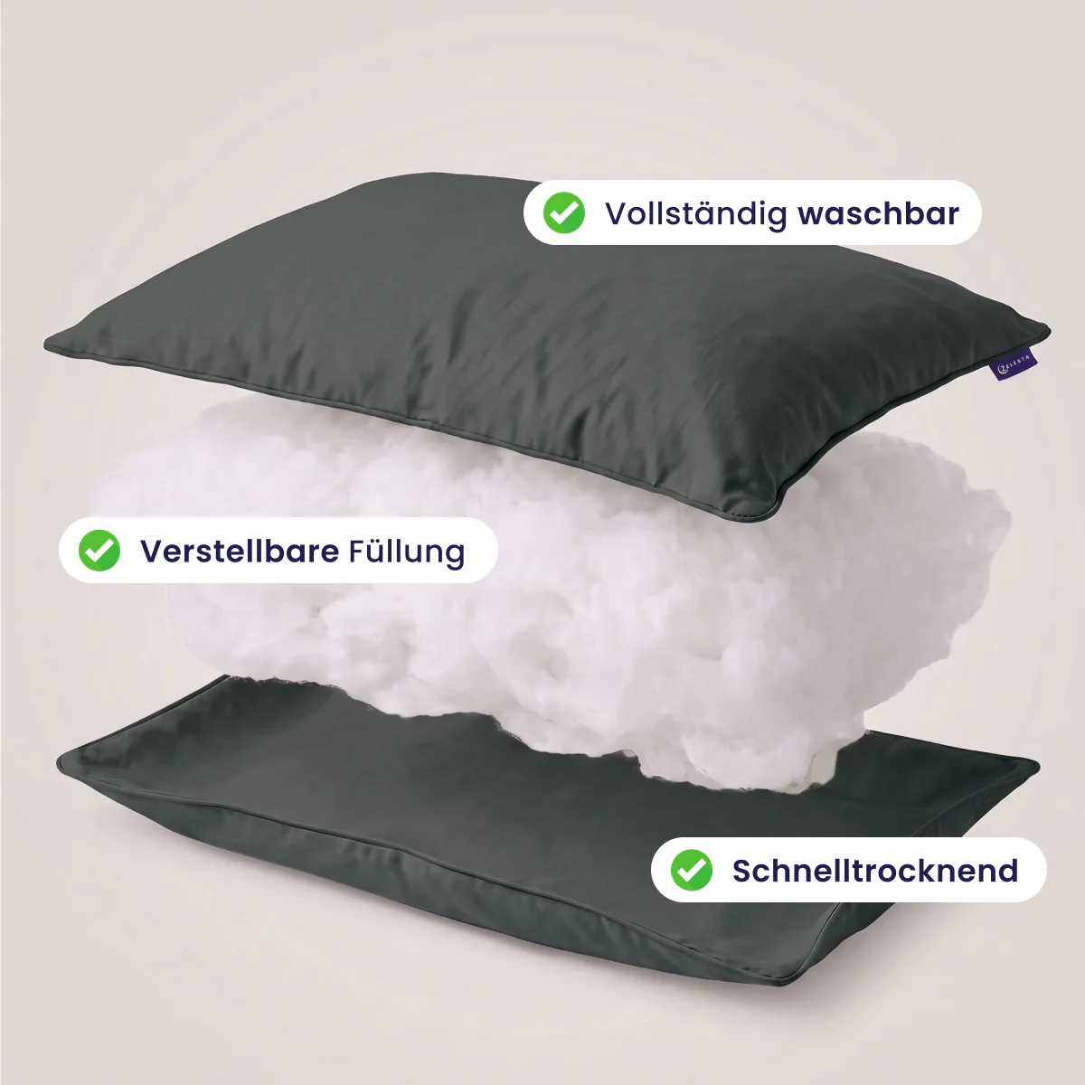 Zelesta Comfort Waschbares & Anpassbares Kopfkissen - Anthrazit - Image 4