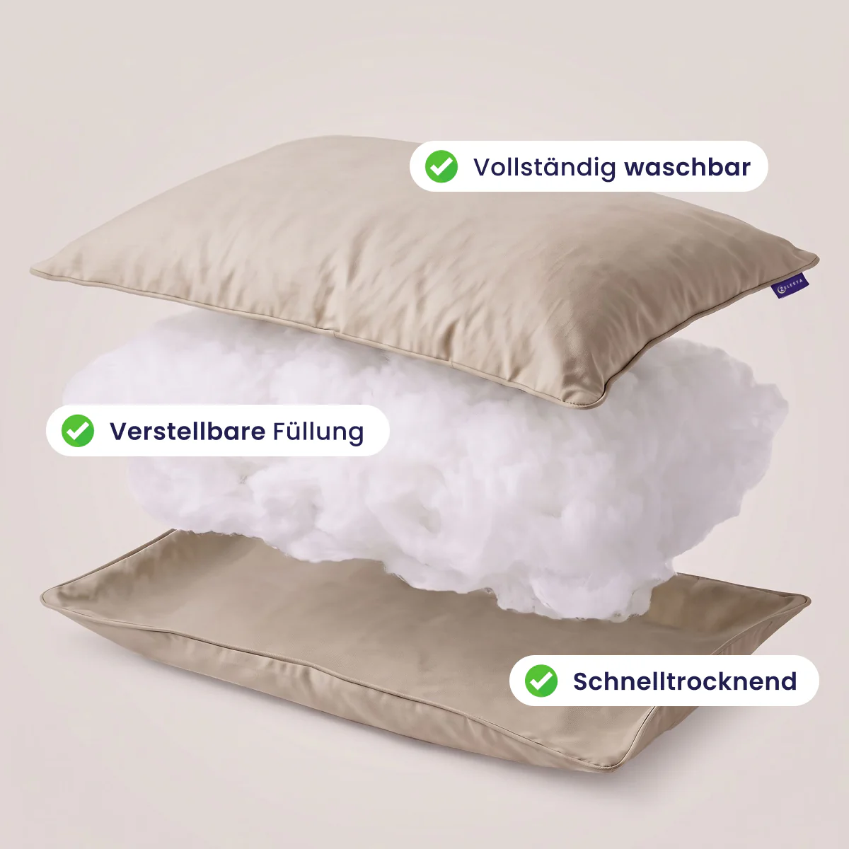 Zelesta Comfort Waschbares & Anpassbares Kopfkissen - Sandbeige - Image 5