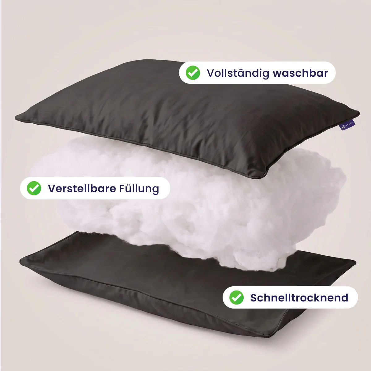 Zelesta Comfort Waschbares & Anpassbares Kopfkissen - Schwarz - Image 4