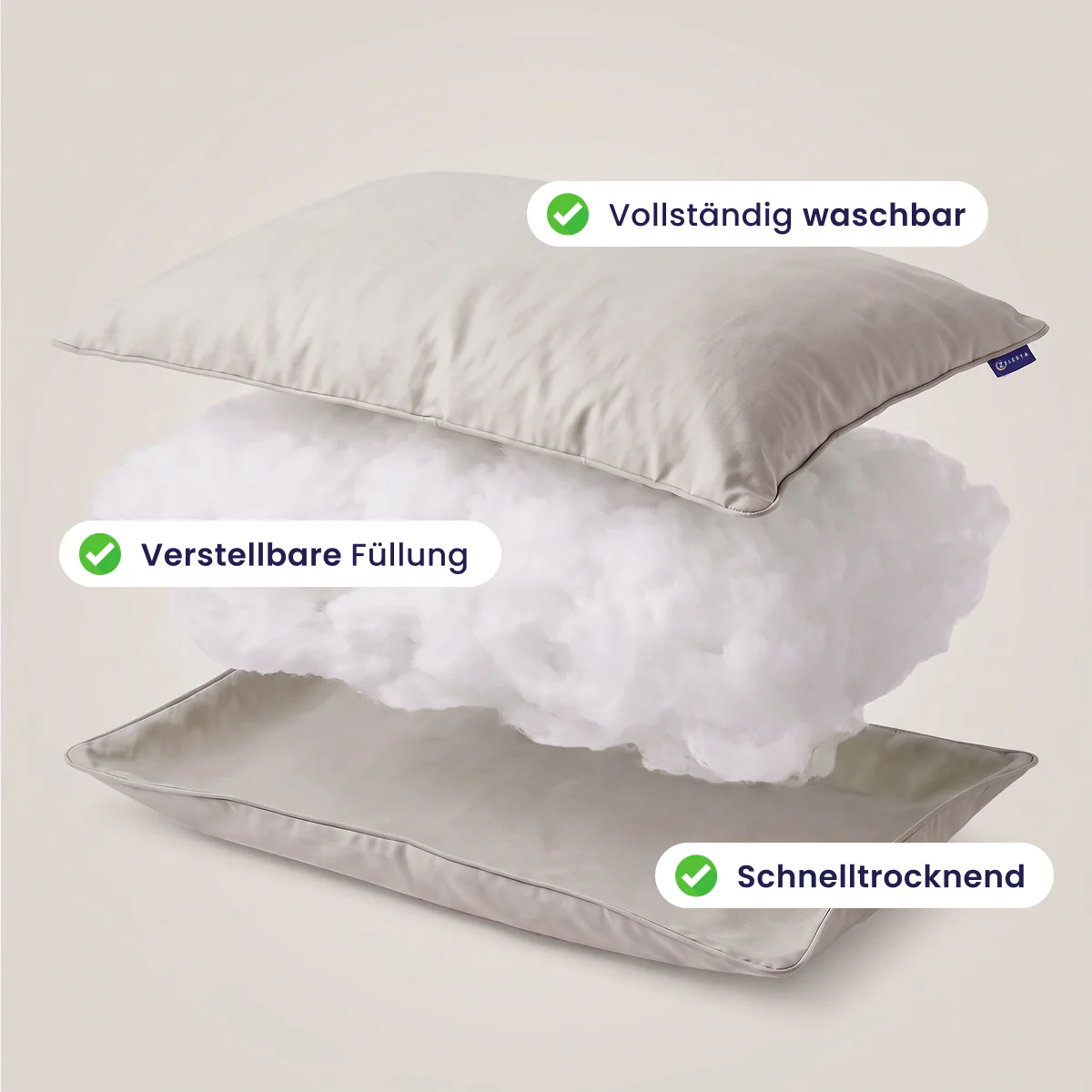 Zelesta Comfort Waschbares & Anpassbares Kopfkissen - Taupe - Image 4