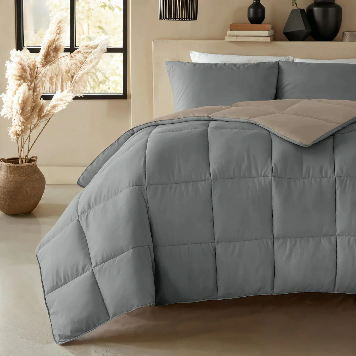 Zelesta Deluxe Duo Perkal-Baumwolle Sommerbettdecke - Anthrazit & Taupe - Image 3