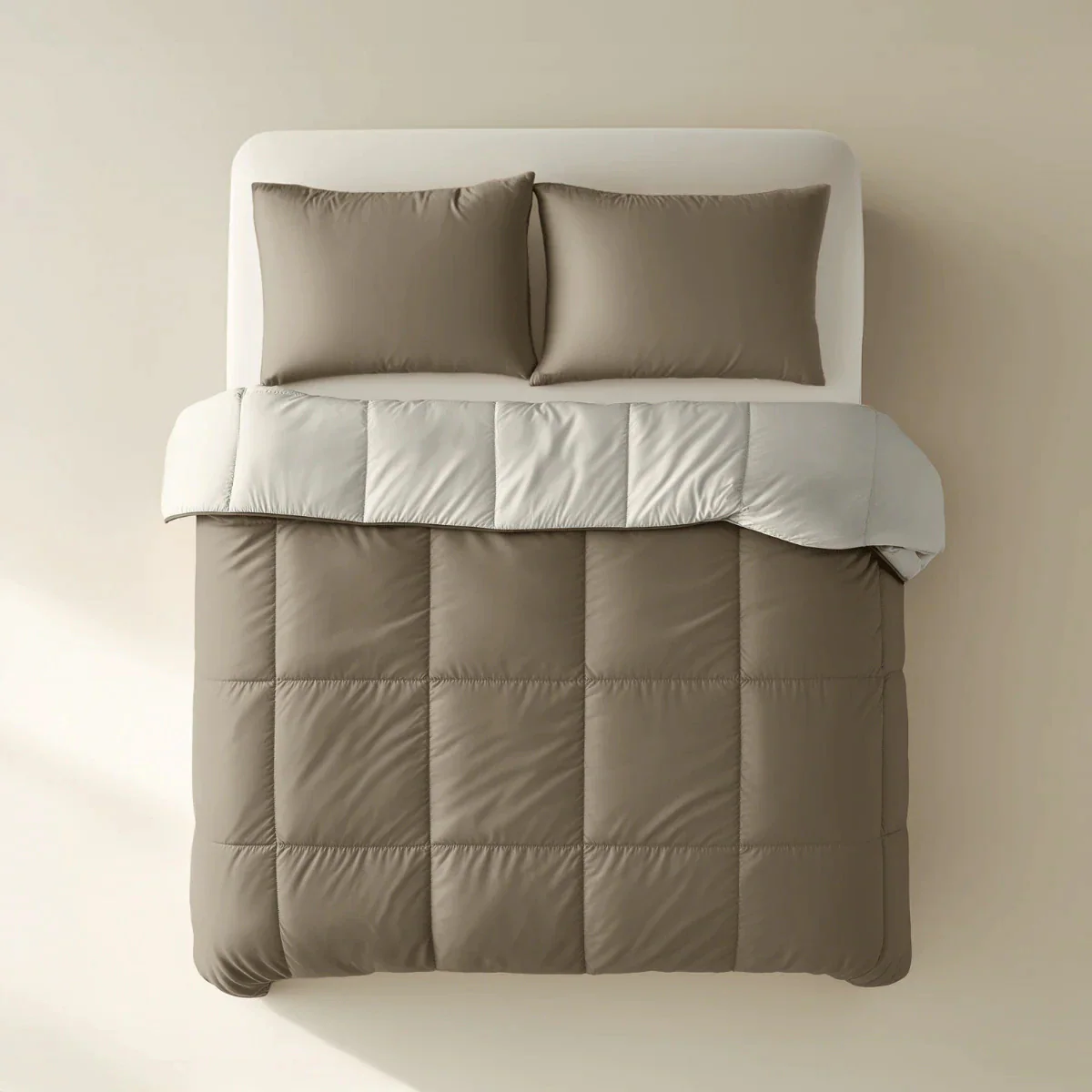 Zelesta Deluxe Duo Perkal-Baumwolle Sommerbettdecke - Taupe & Creme - Image 3