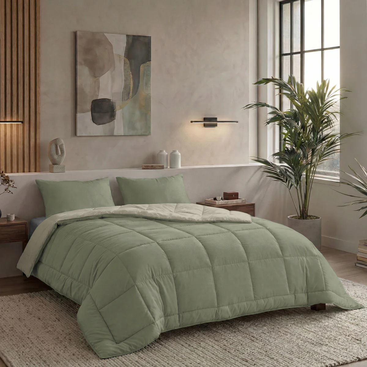 Zelesta Pure Duo Baumwolle Bettdecke - Graugrün & Zartes Graugrün - Image 3