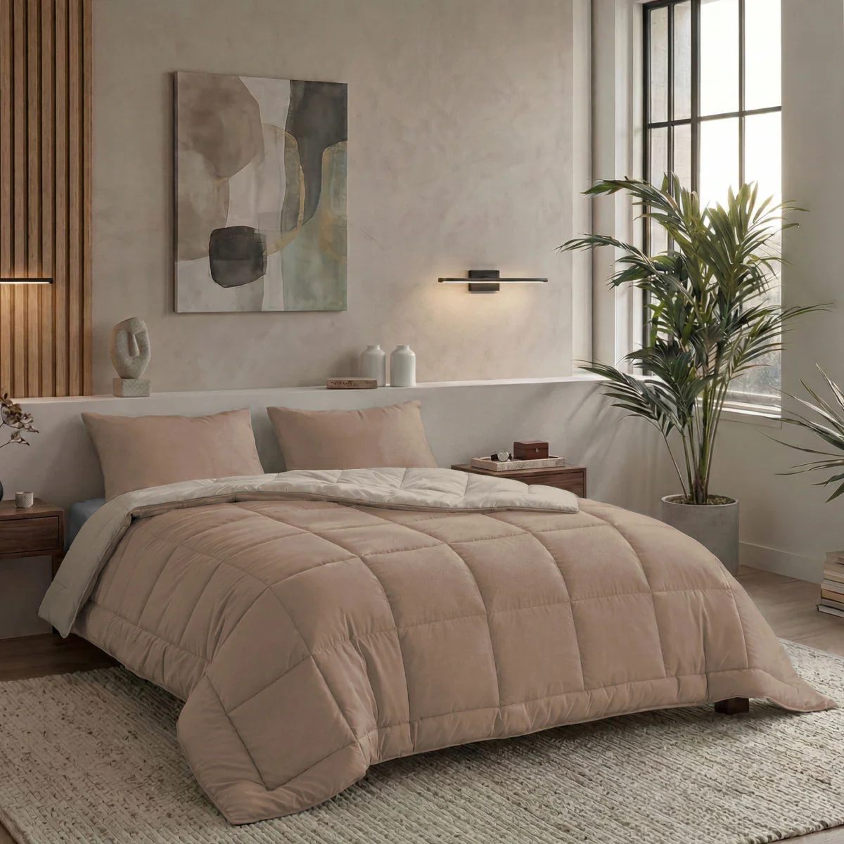 Zelesta Pure Duo Baumwolle Sommerbettdecke - Rosabraun & Betonbraun - Image 3