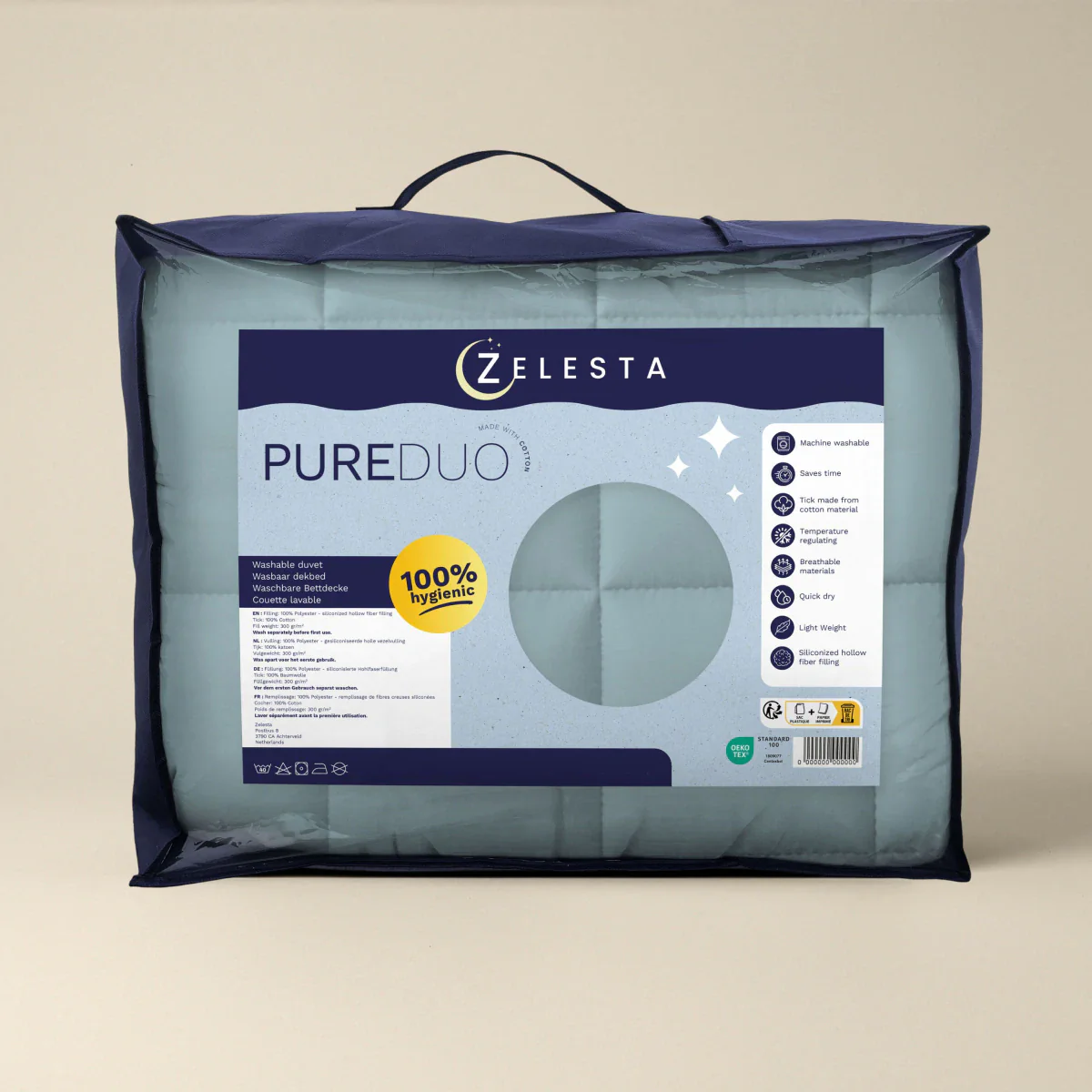 Zelesta Pure Duo Baumwolle Sommerbettdecke - Graublau & Hellblau - Image 7