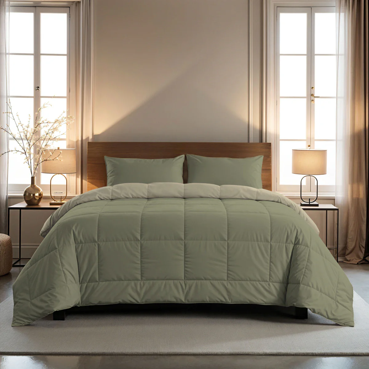 Zelesta Pure Duo Baumwolle Sommerbettdecke - Graugrün & Zartes Graugrün - Image 2