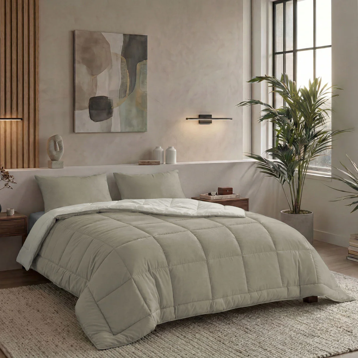 Zelesta Pure Duo Baumwolle Sommerbettdecke - Warmgrau & Cremeweiß - Image 3