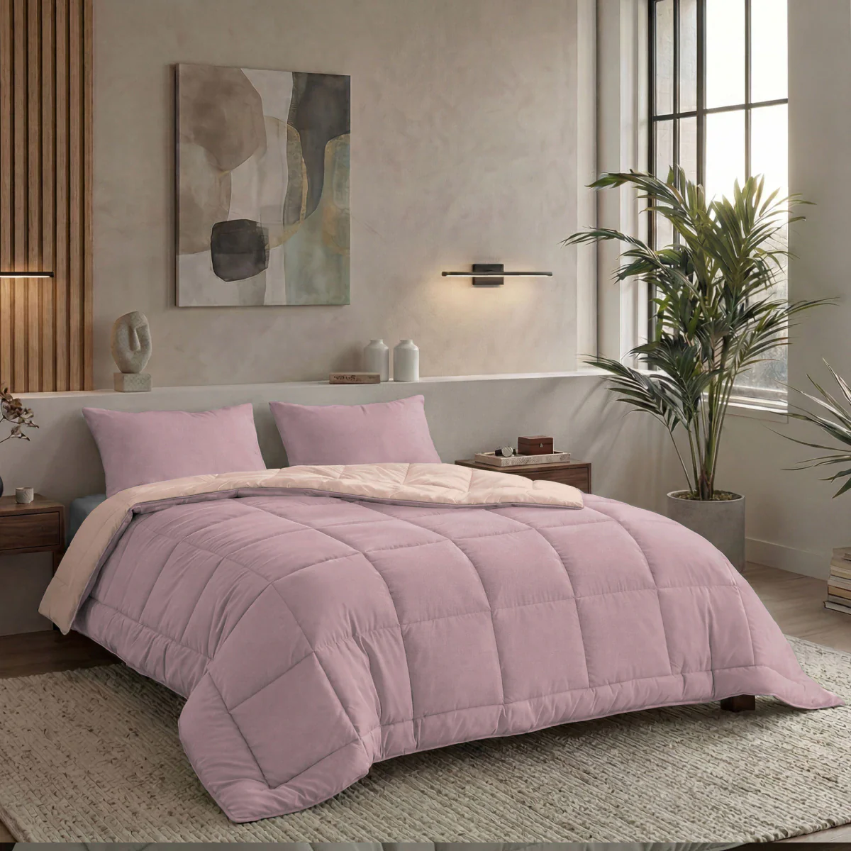 Zelesta Pure Duo Baumwolle Sommerbettdecke - Zartes Lila & Zartrosa - Image 3